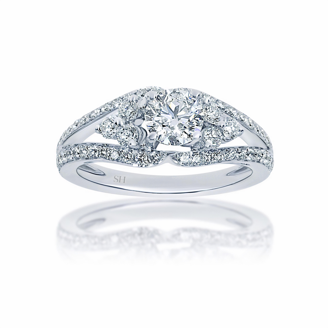 Unique diamond plaque engagement ring with twin pavé set diamond band - W0061 (Lab Grown)