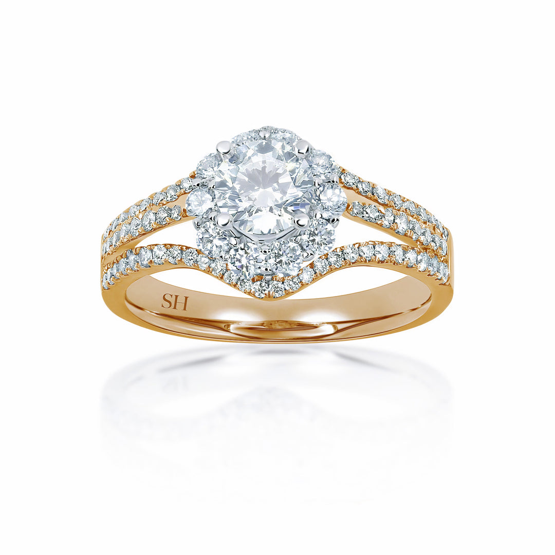 4-Claw halo with unique tri-band - W0062 (Lab Grown)