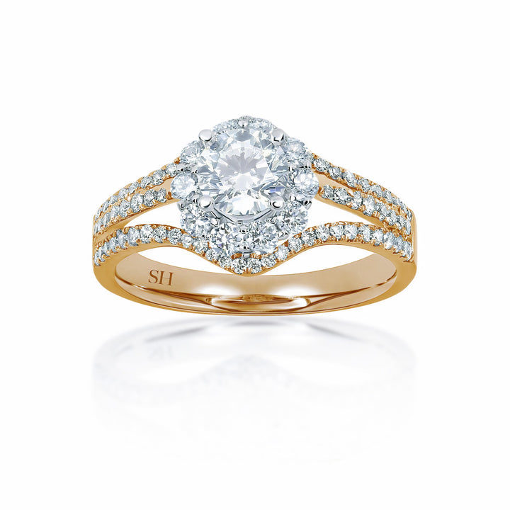 4-Claw halo with unique tri-band - W0062 (Lab Grown)