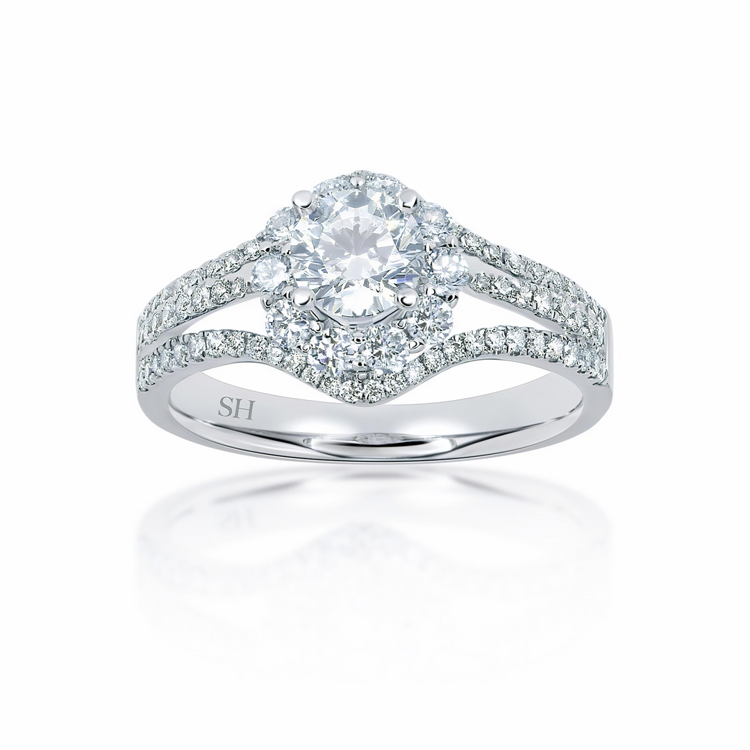 4-Claw halo with unique tri-band - W0062 (Lab Grown)