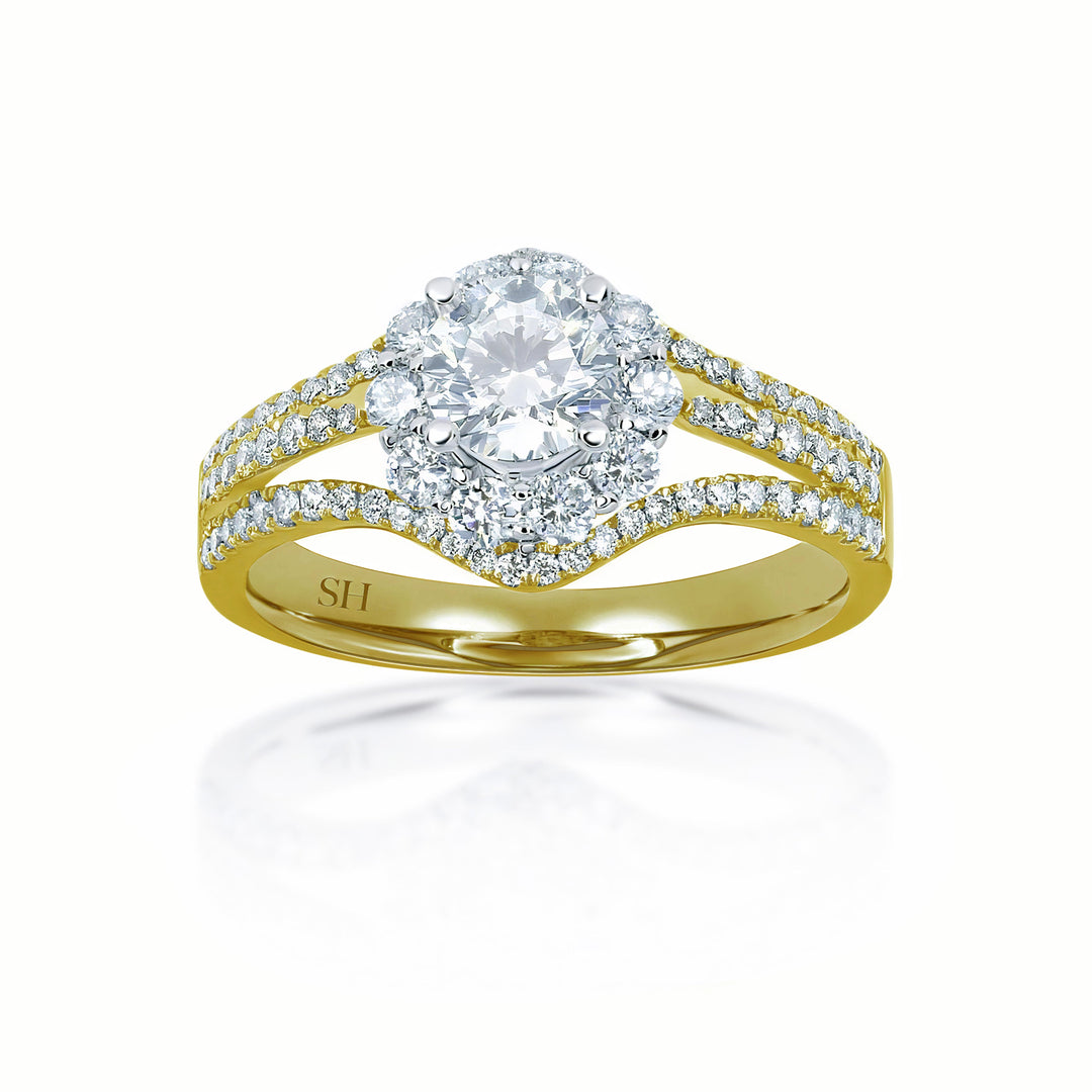4-Claw halo with unique tri-band - W0062 (Lab Grown)