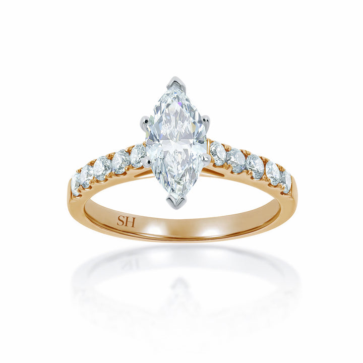 Timeless 6-Claw Marquise Cut Diamond Engagement Ring with Pavé Set Band - W0247 (Lab Grown)