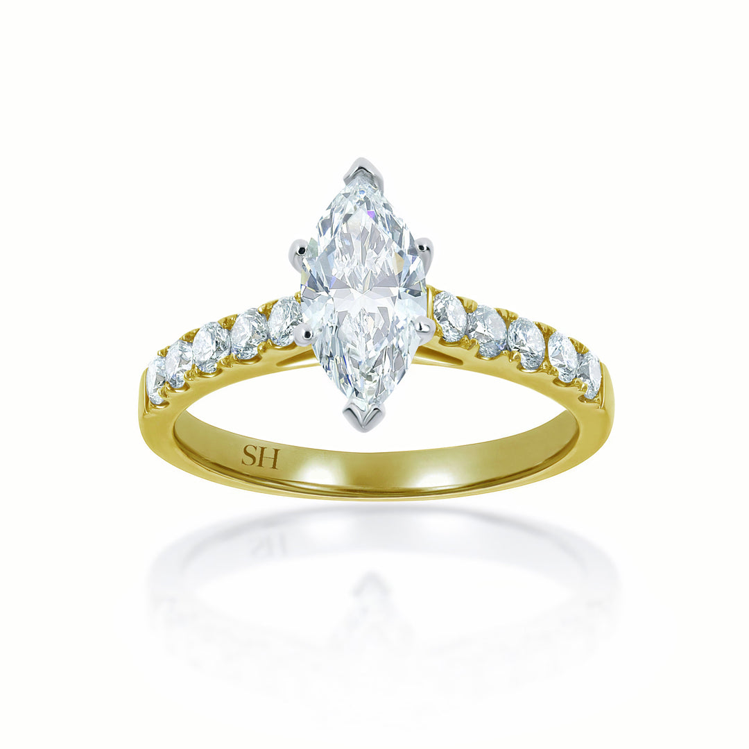 Timeless 6-Claw Marquise Cut Diamond Engagement Ring with Pavé Set Band - W0247 (Lab Grown)