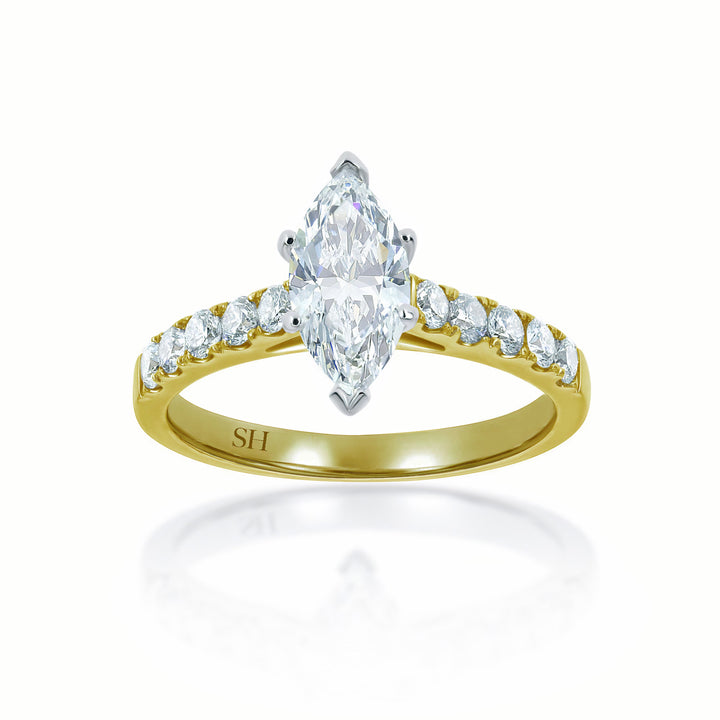 Timeless 6-Claw Marquise Cut Diamond Engagement Ring with Pavé Set Band - W0247 (Lab Grown)