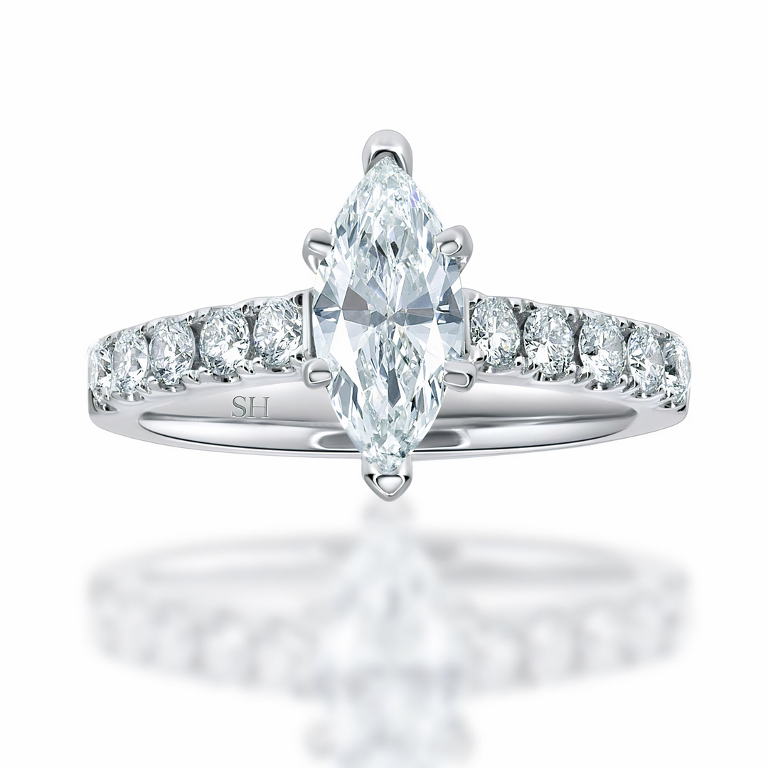 Timeless 6-Claw Marquise Cut Diamond Engagement Ring with Pavé Set Band - W0247 (Lab Grown)