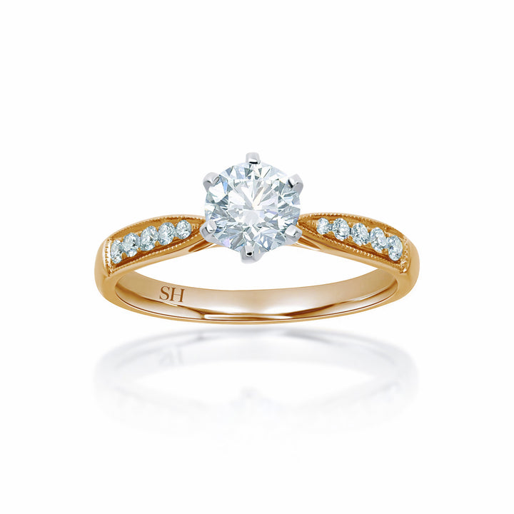Minimalistic 6-Claw Ring with Milgrain Tapered Band - W0248 (Lab Grown)