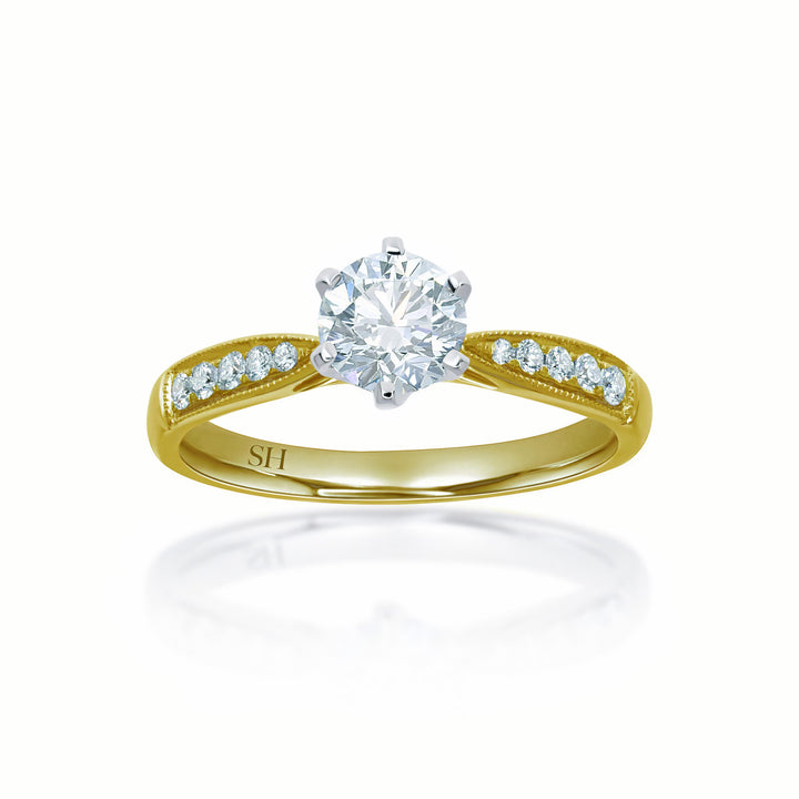 Minimalistic 6-Claw Ring with Milgrain Tapered Band - W0248 (Lab Grown)