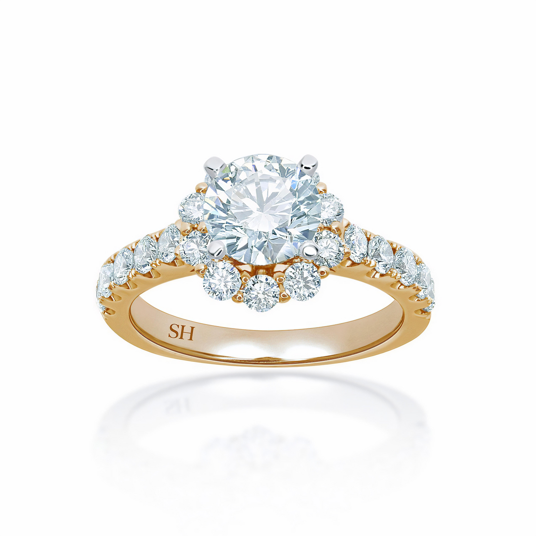 Floral Halo Style Engagement Ring with Pavé Set Band - W0251 (Lab Grown)