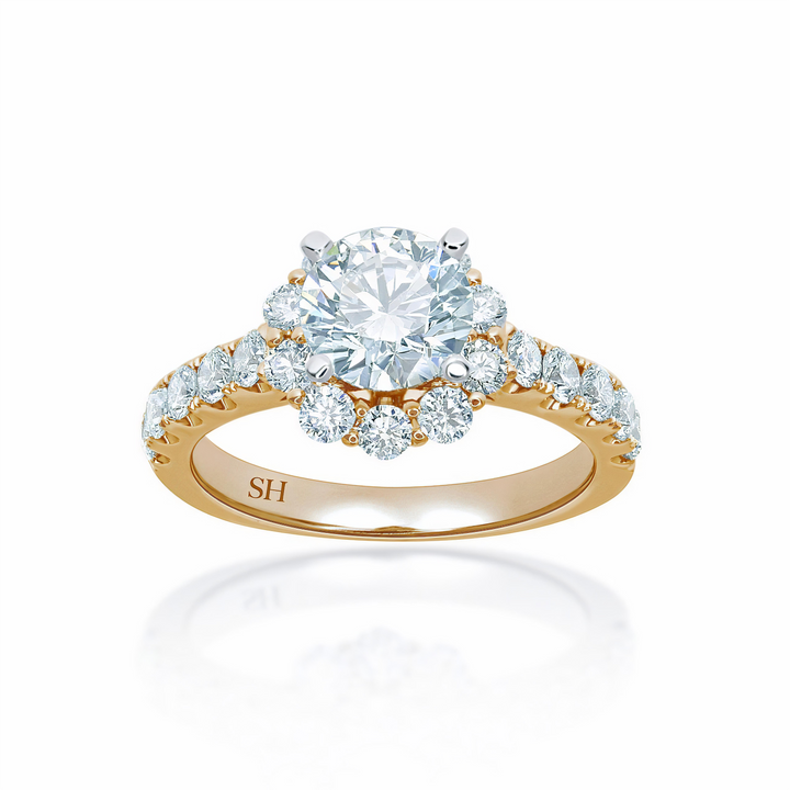 Floral Halo Style Engagement Ring with Pavé Set Band - W0251 (Lab Grown)