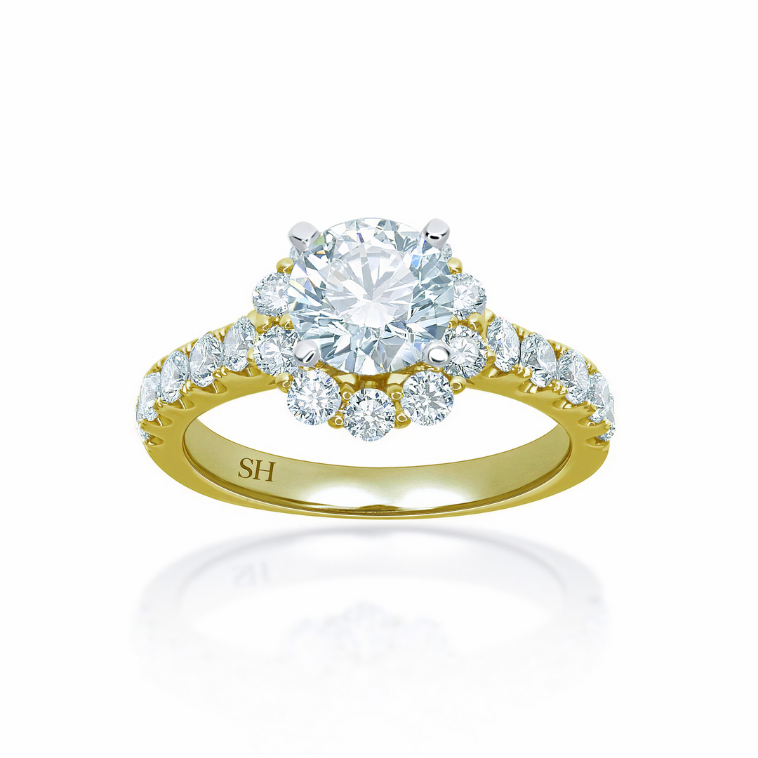 Floral Halo Style Engagement Ring with Pavé Set Band - W0251 (Lab Grown)