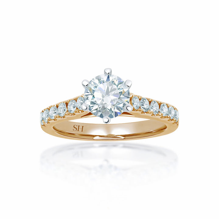 Bold 6-Claw engagement ring with pavé set band - W0253 (Lab Grown)