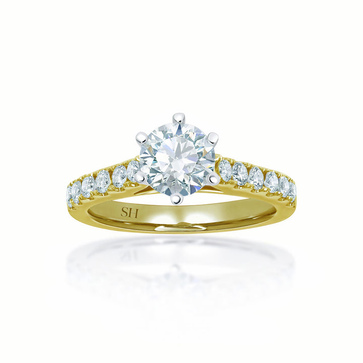 Bold 6-Claw engagement ring with pavé set band - W0253 (Lab Grown)