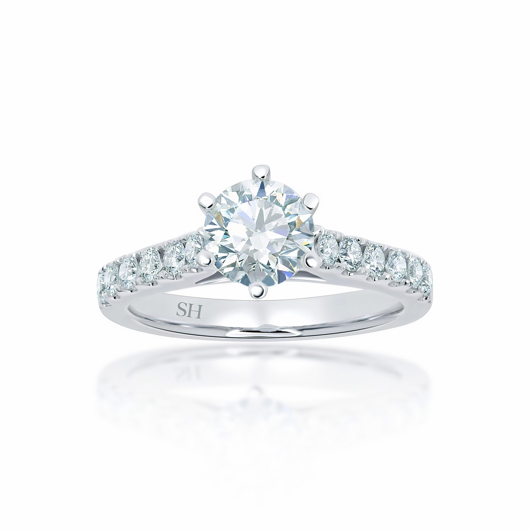 Bold 6-Claw engagement ring with pavé set band - W0253 (Lab Grown)
