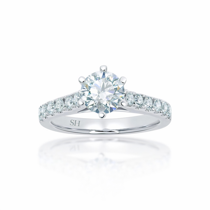 Bold 6-Claw engagement ring with pavé set band - W0253 (Lab Grown)