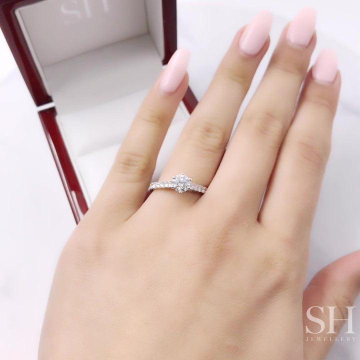 Bold 6-Claw engagement ring with pavé set band - W0253 (Lab Grown)