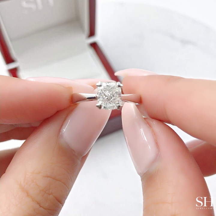 Timeless Cushion Cut Engagement Ring with Heart Shaped Prong Tips - W0255 (Lab Grown)