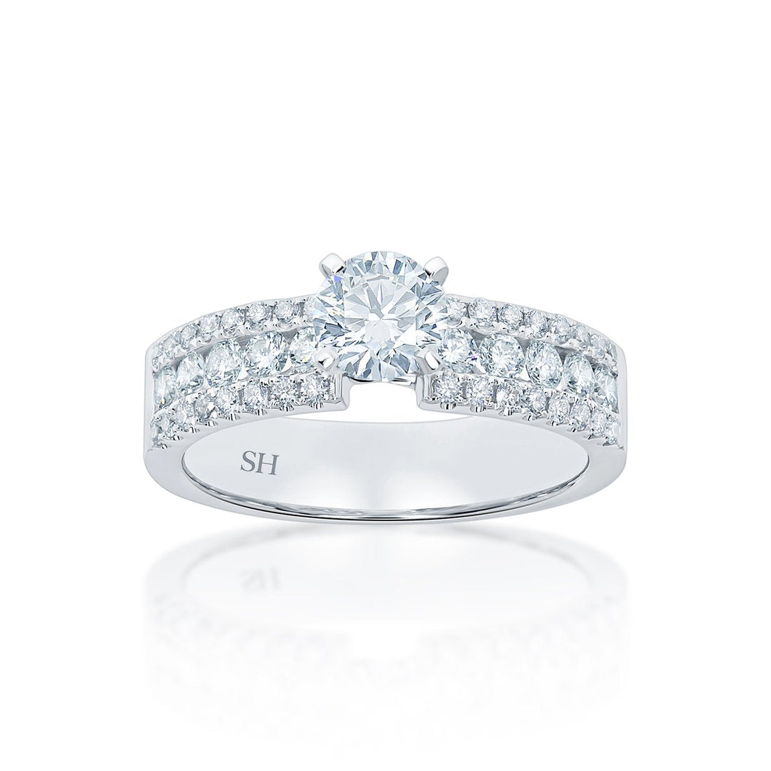 Bold 4-Claw engagement ring with wider diamond band - W0262 (Lab Grown)