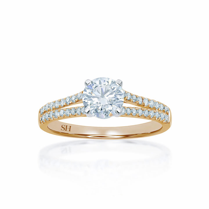 Classic 4-Claw Engagement Ring with Split Pavé Set Diamond Band (WG) - W0259 (Lab Grown)