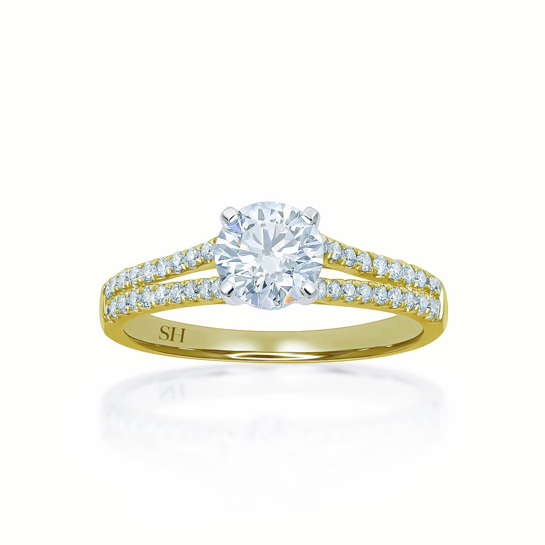 Classic 4-Claw Engagement Ring with Split Pavé Set Diamond Band (WG) - W0259 (Lab Grown)