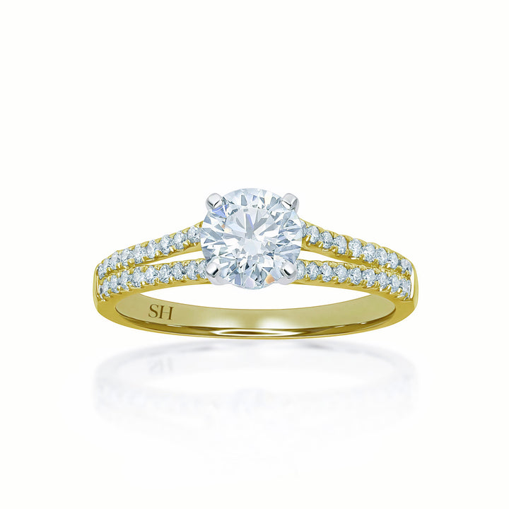 Classic 4-Claw Engagement Ring with Split Pavé Set Diamond Band (WG) - W0259 (Lab Grown)