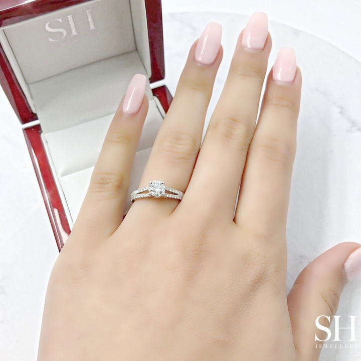 Classic 4-Claw Engagement Ring with Split Pavé Set Diamond Band (WG) - W0259 (Lab Grown)