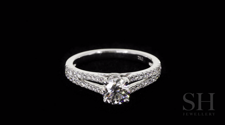 Classic 4-Claw Engagement Ring with Split Pavé Set Diamond Band (WG) - W0259 (Lab Grown)