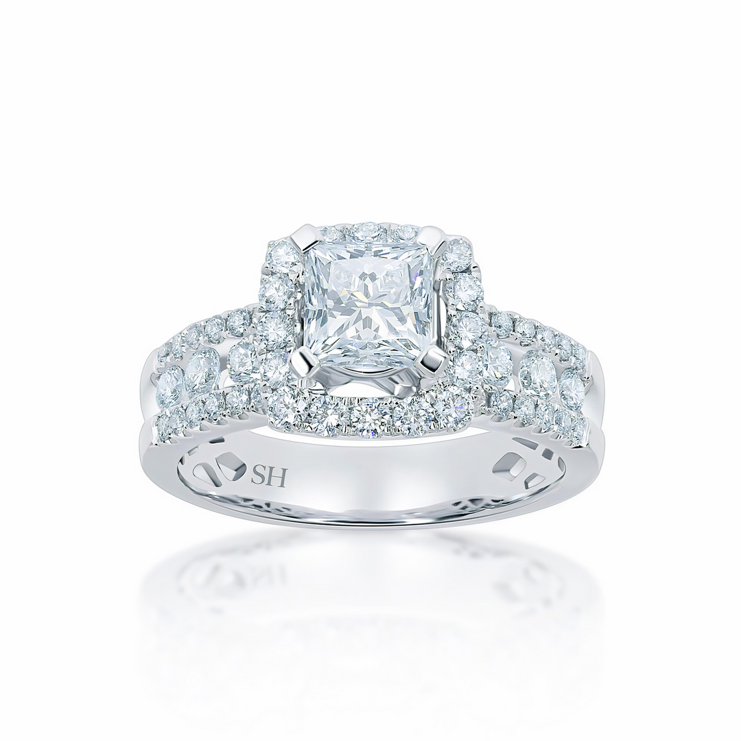 Brilliant Princess Cut halo engagement ring - W0260 (Lab Grown)