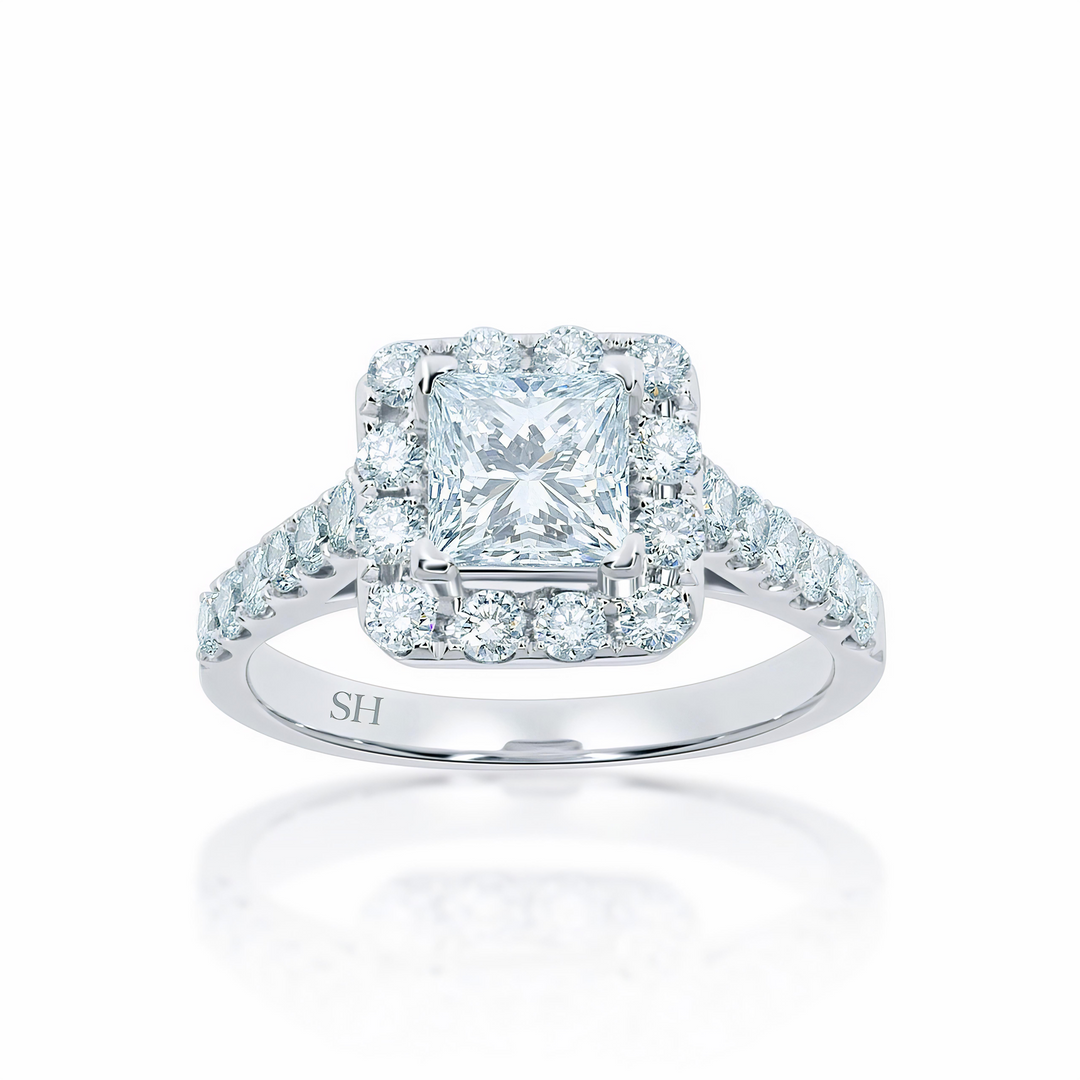 Bright Princess Cut Halo Engagement Ring - W0261 (Lab Grown)