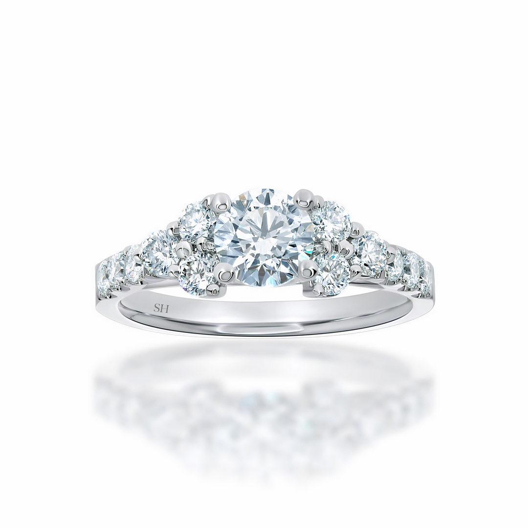 Elegant engagement ring with twin stone shoulders - W0320 (Lab Grown)