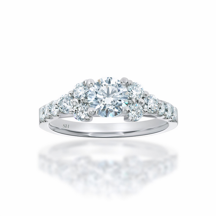 Elegant engagement ring with twin stone shoulders - W0320 (Lab Grown)