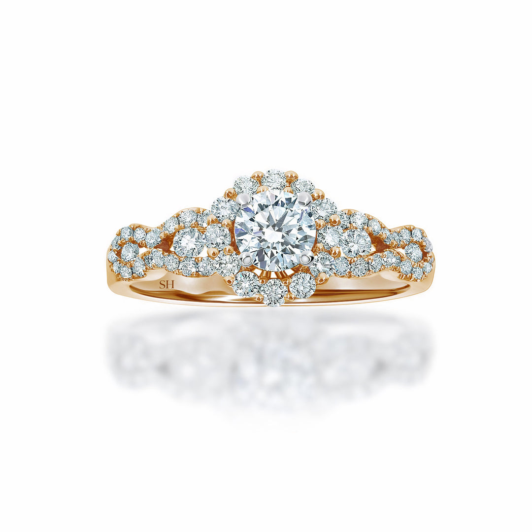 Halo Engagement Ring with Wavy Band - W0321 (Lab Grown)