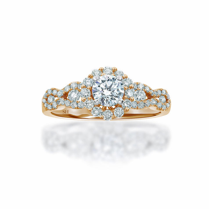 Halo Engagement Ring with Wavy Band - W0321 (Lab Grown)