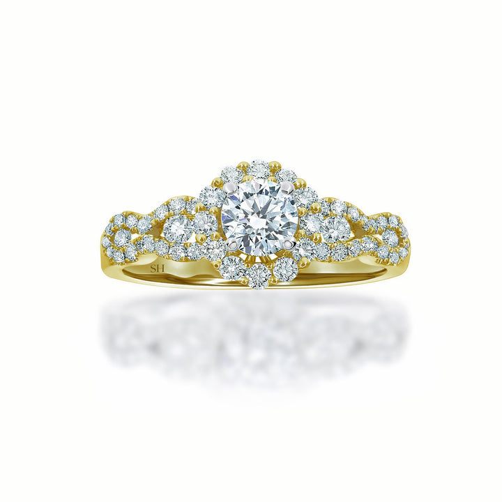 Halo Engagement Ring with Wavy Band - W0321 (Lab Grown)