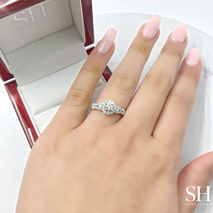Halo Engagement Ring with Wavy Band - W0321 (Lab Grown)