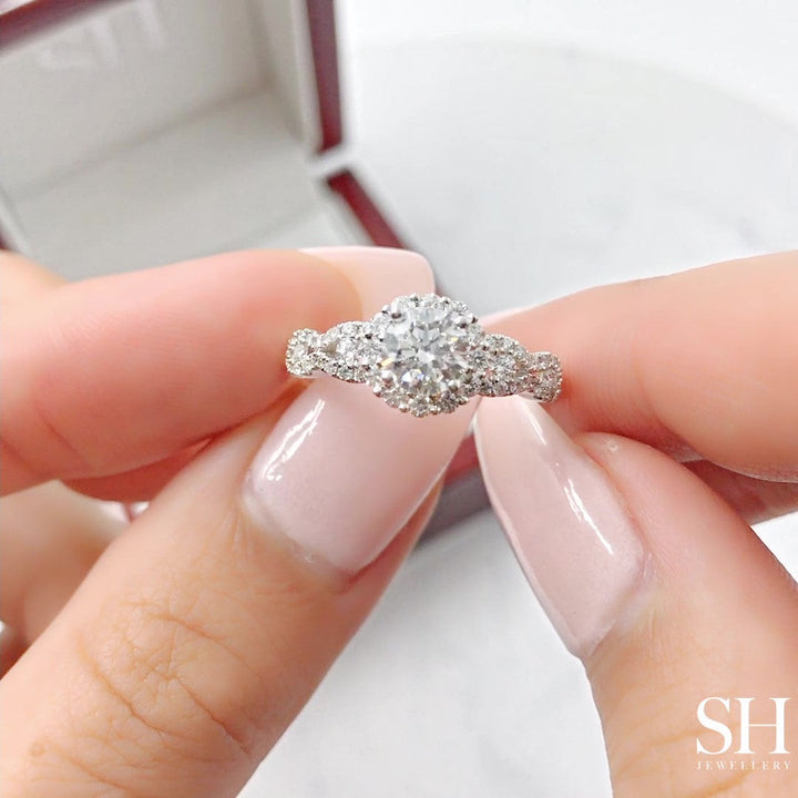 Halo Engagement Ring with Wavy Band - W0321 (Lab Grown)