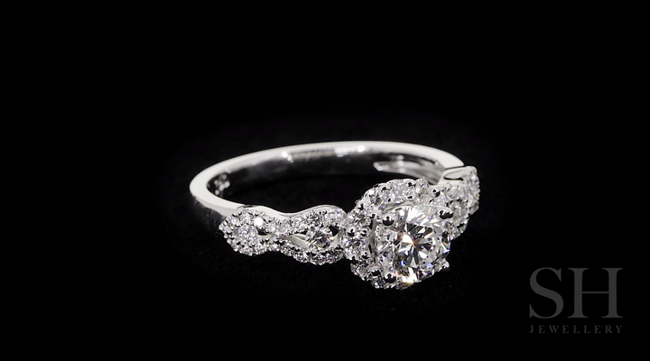 Halo Engagement Ring with Wavy Band - W0321 (Lab Grown)