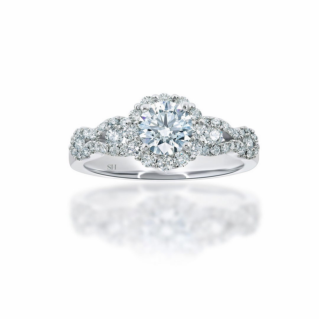 Halo Engagement Ring with Wavy Band - W0321 (Lab Grown)