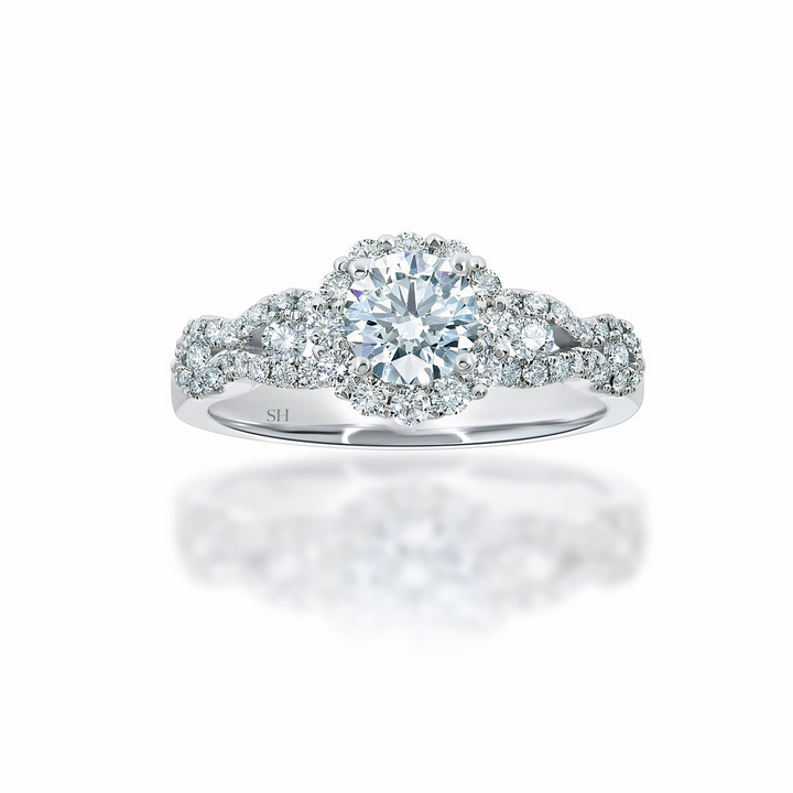 Halo Engagement Ring with Wavy Band - W0321 (Lab Grown)