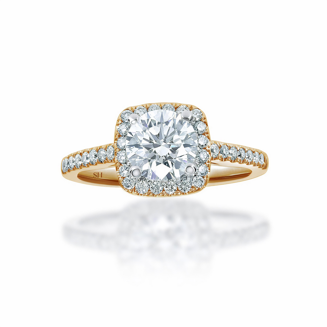 Cushion Shaped with thin halo with slim band - W0322 (Lab Grown)