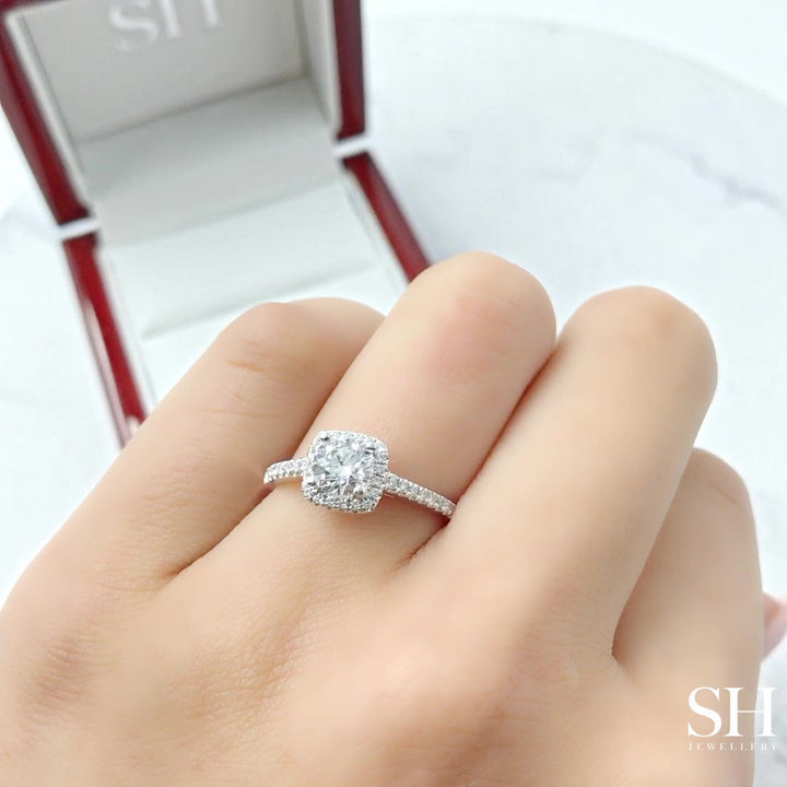 Cushion Shaped with thin halo with slim band - W0322 (Lab Grown)