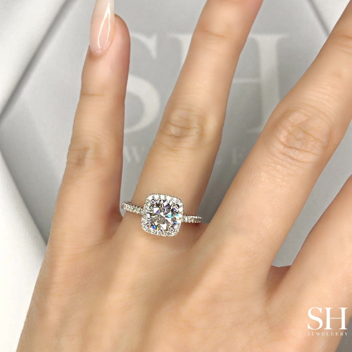 Cushion Shaped with thin halo with slim band - W0322 (Lab Grown)
