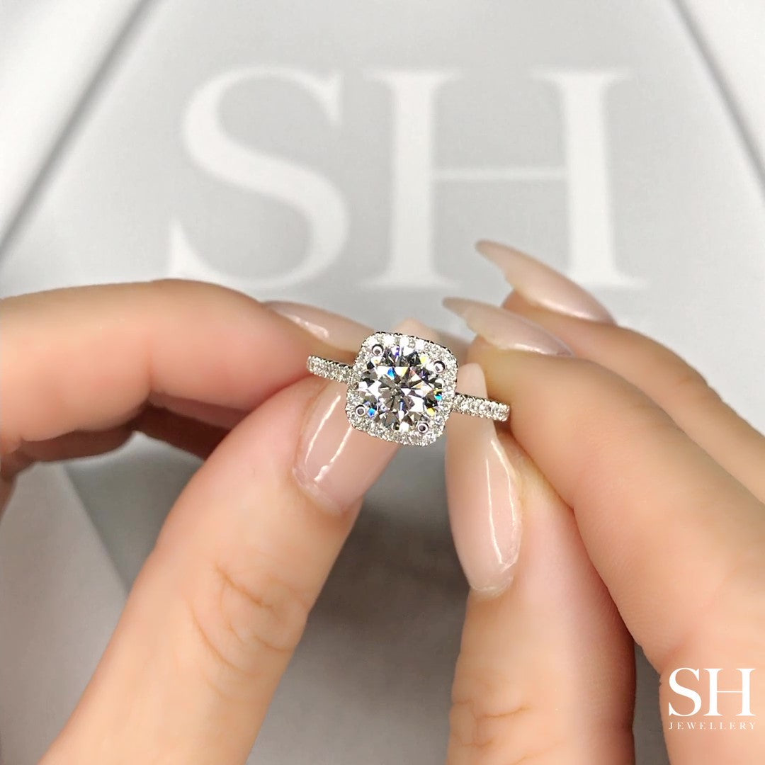 Cushion Shaped with thin halo with slim band - W0322 (Lab Grown)