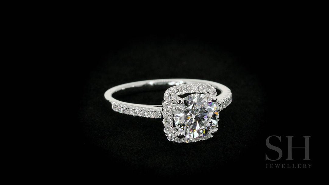 Cushion Shaped with thin halo with slim band - W0322 (Lab Grown)