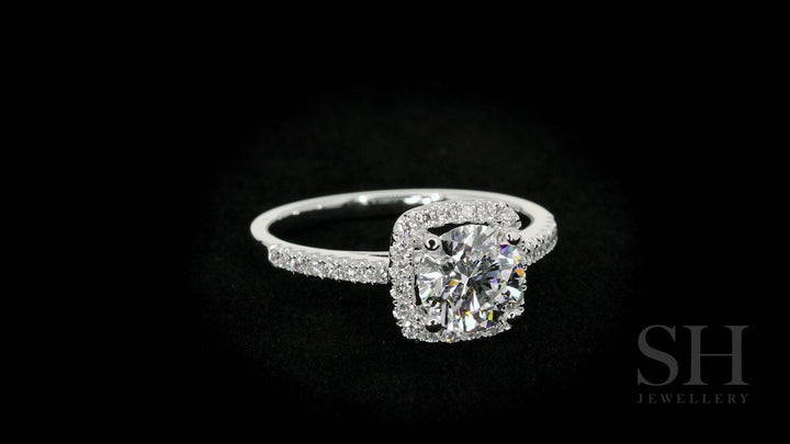 Cushion Shaped with thin halo with slim band - W0322 (Lab Grown)