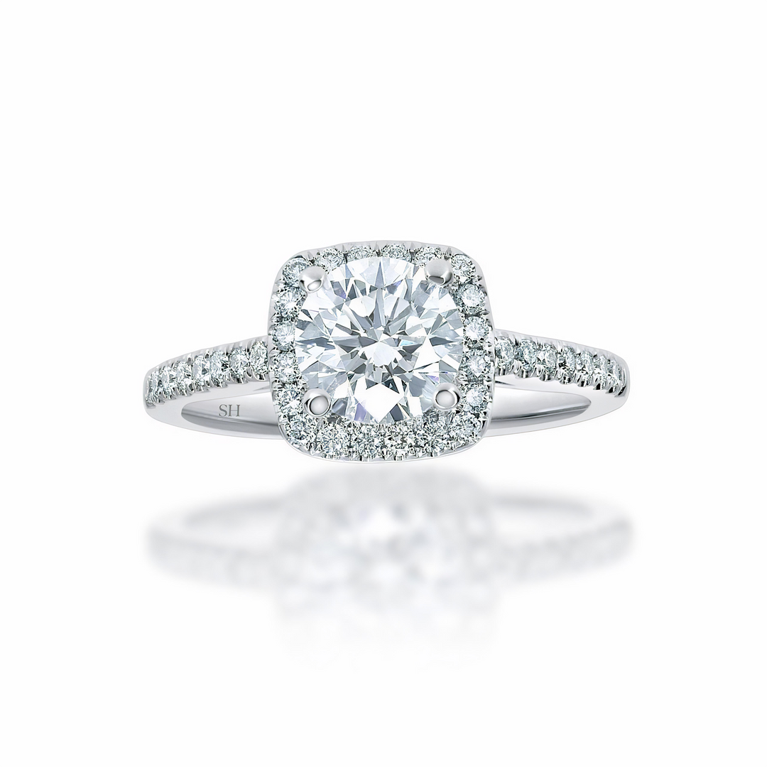 Cushion Shaped with thin halo with slim band - W0322 (Lab Grown)
