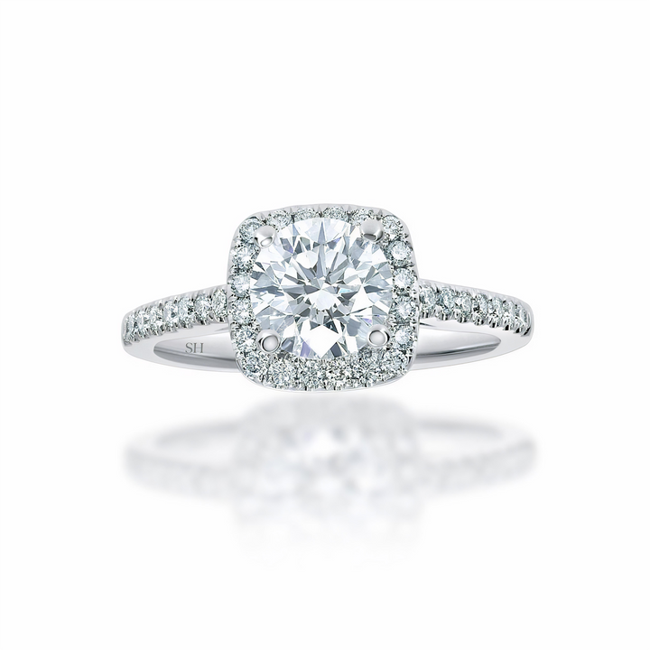 Cushion Shaped with thin halo with slim band - W0322 (Lab Grown)