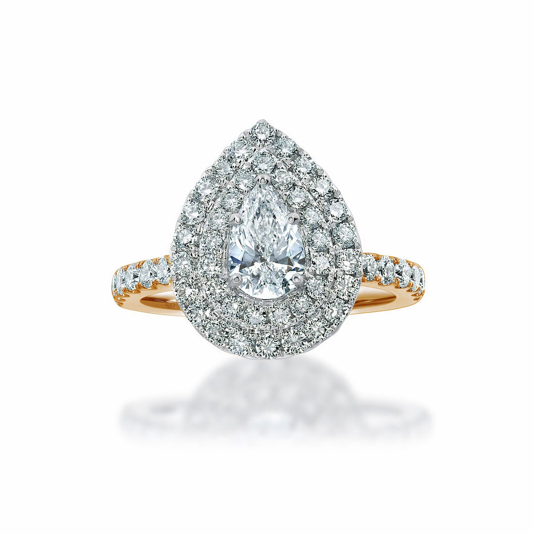 Pear Shaped Double Halo Ring - W0323 (Lab Grown)