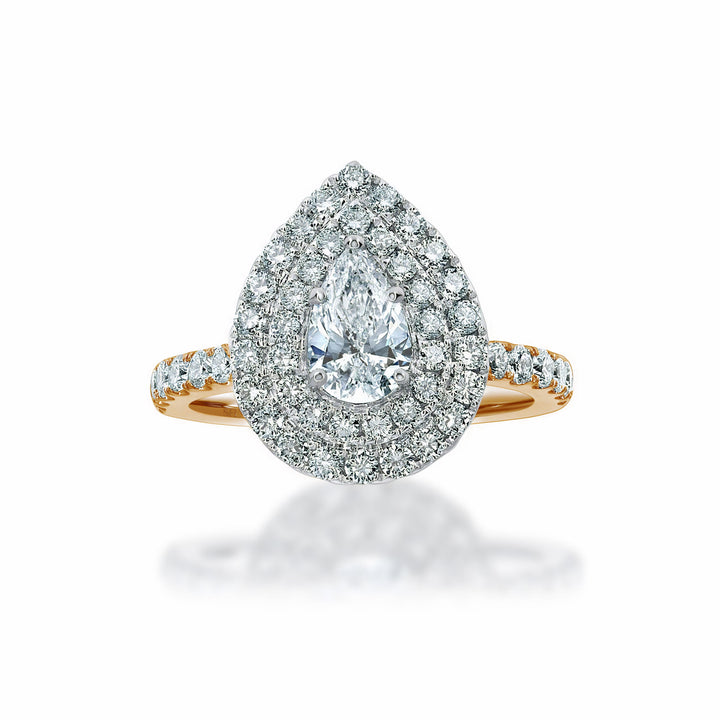 Pear Shaped Double Halo Ring - W0323 (Lab Grown)