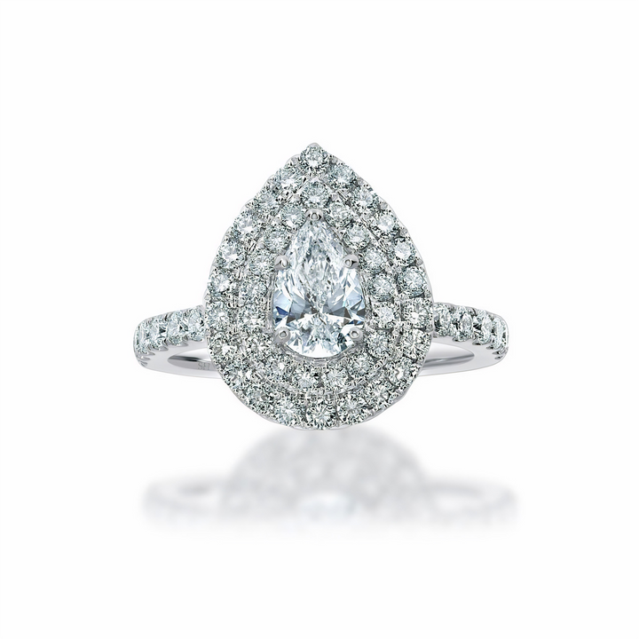 Pear Shaped Double Halo Ring - W0323 — 18kt White Gold · 0.6ct E VS1 (GIA) (Clearance)