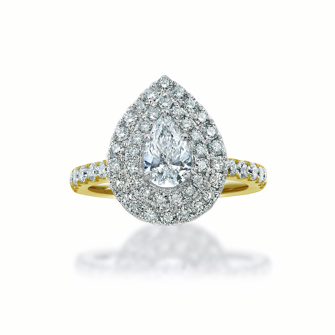 Pear Shaped Double Halo Ring - W0323 (Lab Grown)